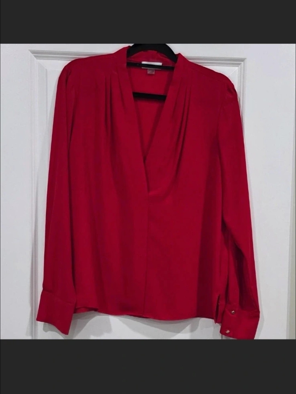 Calvin Klein Red V-Neck Long Sleeve Blouse